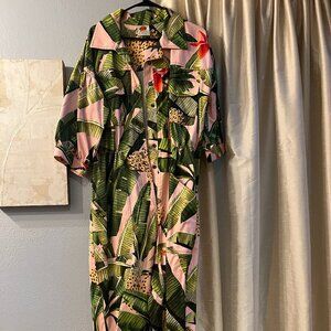 Farm Rio Pink Banana Leaf Jumpsuit NWOT